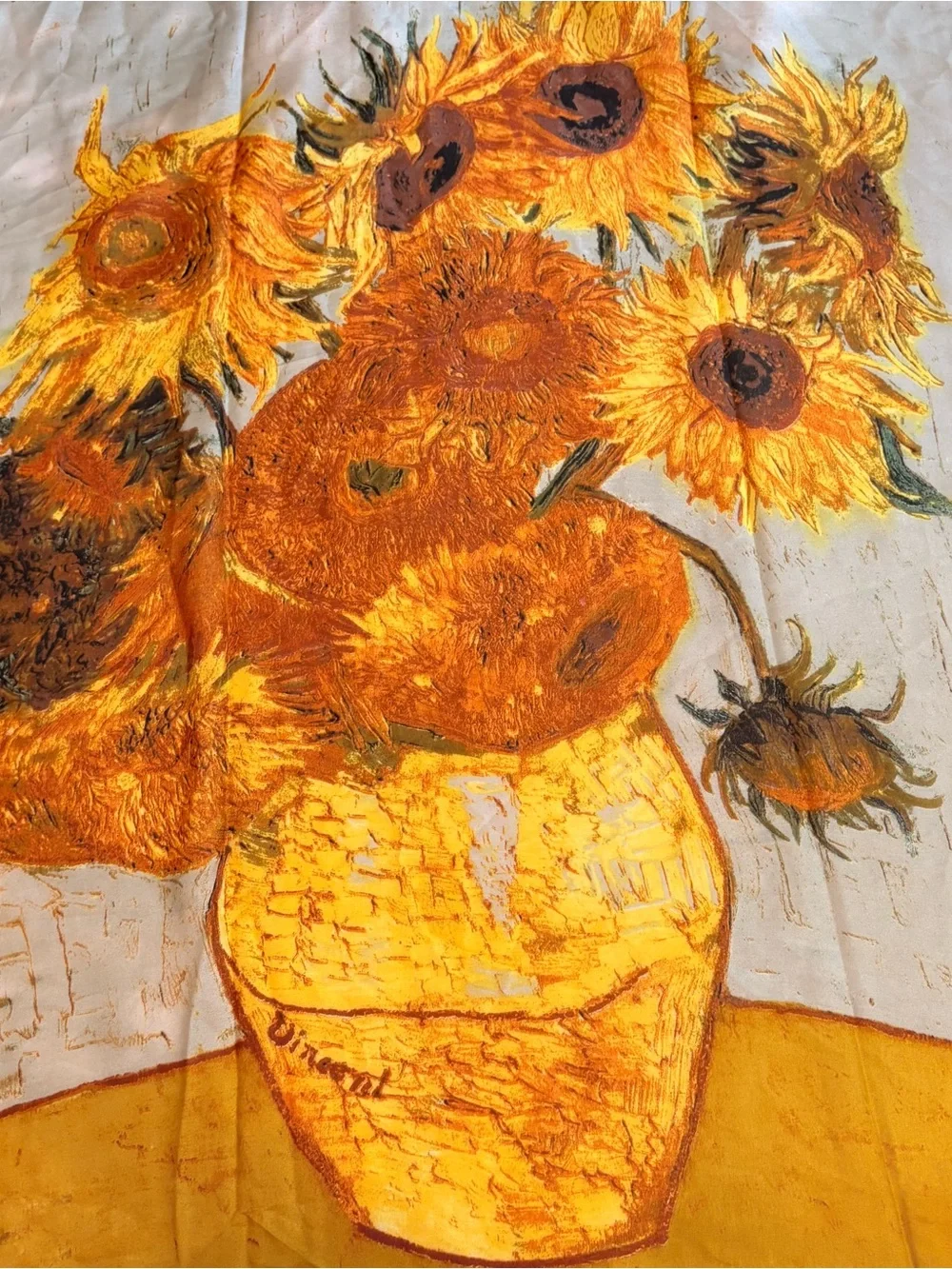 Van Gogh Sunflower Print Silk Scarf Oversized NWT 34 x 74